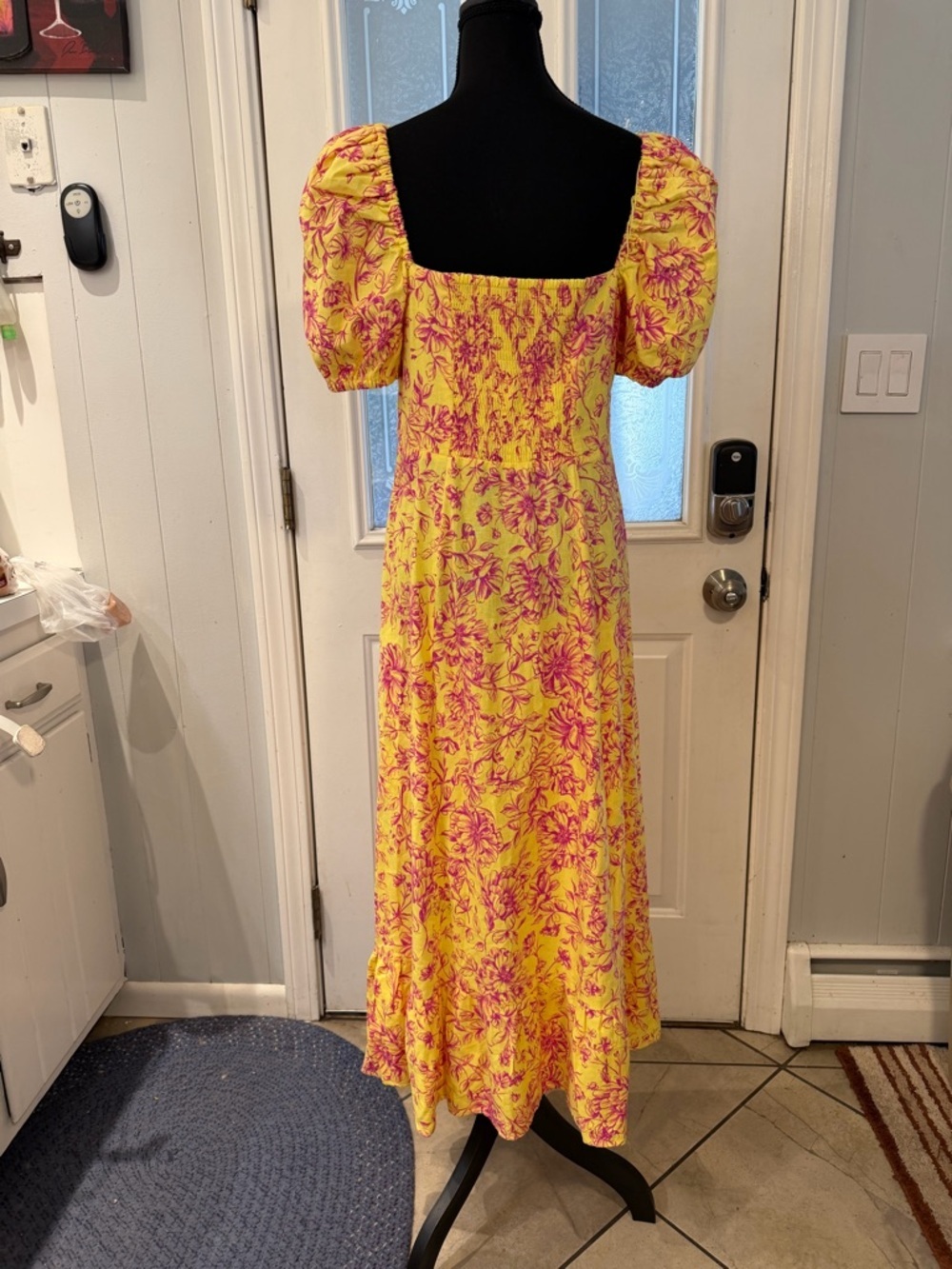 London Times Yellow Maxi Dress with Pink Floral Print - Picture 4 of 5